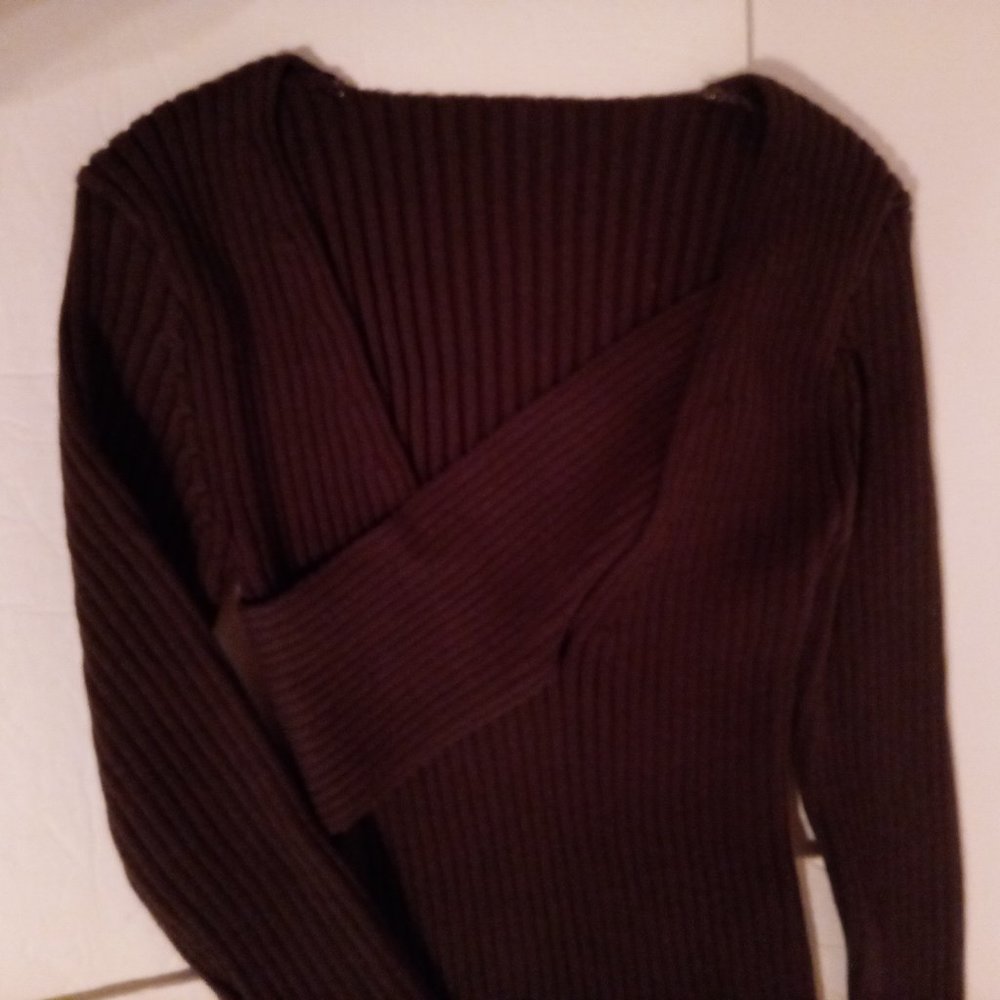 New Revival brown rib knit top sweater sz XS